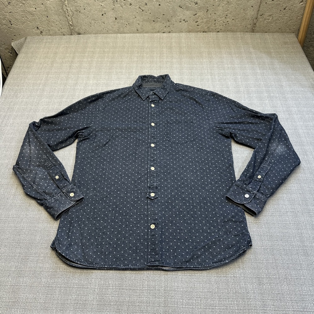 AllSaints Men's Navy Button-Down Shirt with Micro Dot Pattern